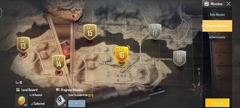 There are multiple rewards available through Progress missions (Image via PUBG Mobile Lite)